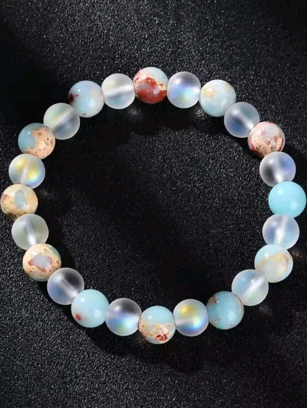 Health Crystal Bracelet Ocean Jasper Halo Quartz Stretch Beaded Bracelet - Picture 7 of 10